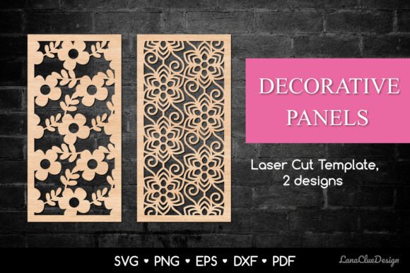 2 Floral Decorative Vertical Panels SVG