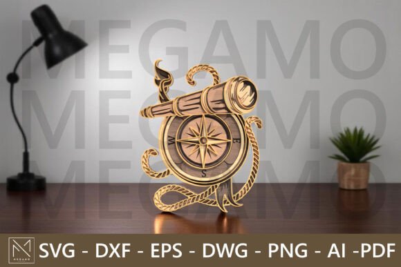 Compass and Spyglass SVG Layered Nautical Design
