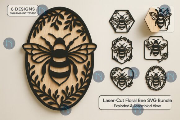 Elegant Floral Bee SVG Bundle for Laser Cutting