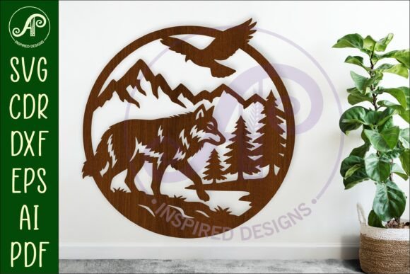 Grey Wolf Mountain Scene Wall Sign SVG: A Rugged Design Asset