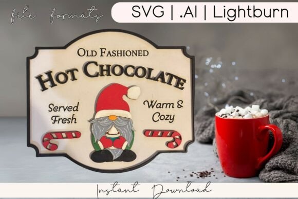Laser Cut Hot Chocolate Gnome Sign SVG