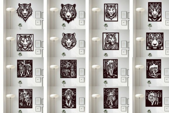 Laser Cut Tiger Sign Wall Art SVG Bundle