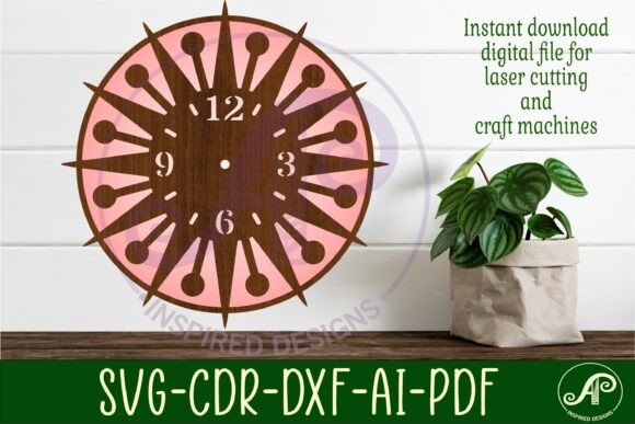 Mid Century Modern Clock Laser Cut 3