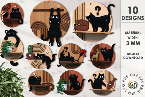Naughty Cats on Shelf Round Signs Bundle for Crafters