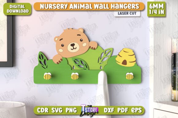 Nursery Bear Wall Hangers Laser Cut for Kids' Rooms