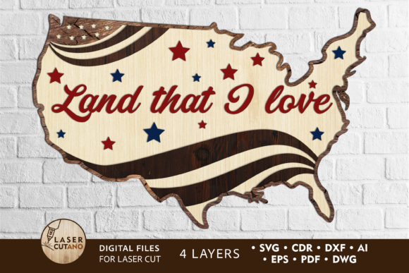 Patriotic USA Map 4th July Multilayer Cut Files