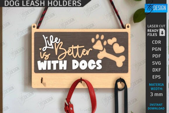 Wall Dog Leash Hooks Laser Cut | Pet SVG