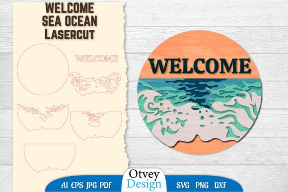 Welcome Sea Wave 3D Layered Lasercut: Dynamic Design Asset