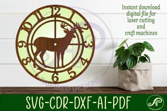 Whitetail Buck Deer Hunting Clock Wall SVG & DXF Files