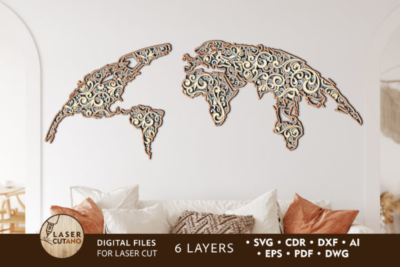 World Map Multilayer Laser Cut Files: Creative Wall Art